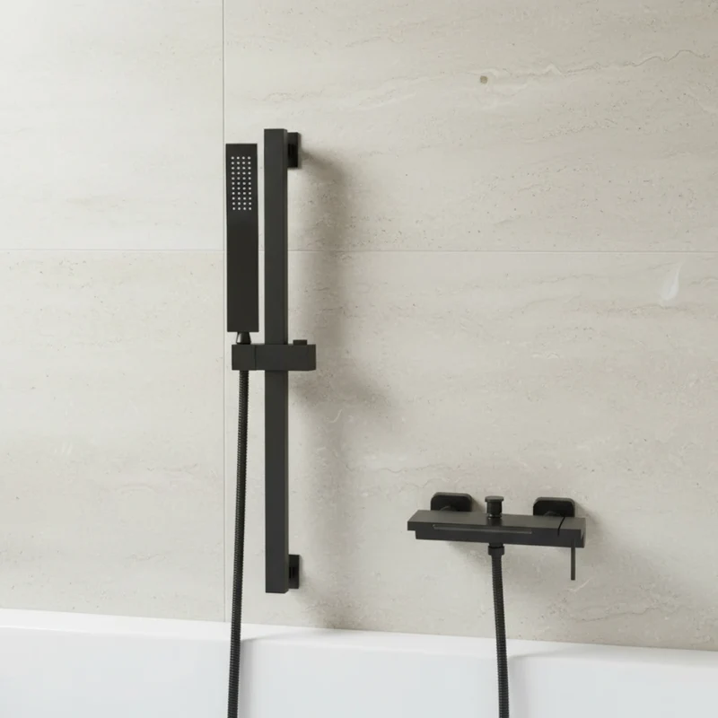Robinet baignoire cascade douchette salle de bain - Noir - Laiton