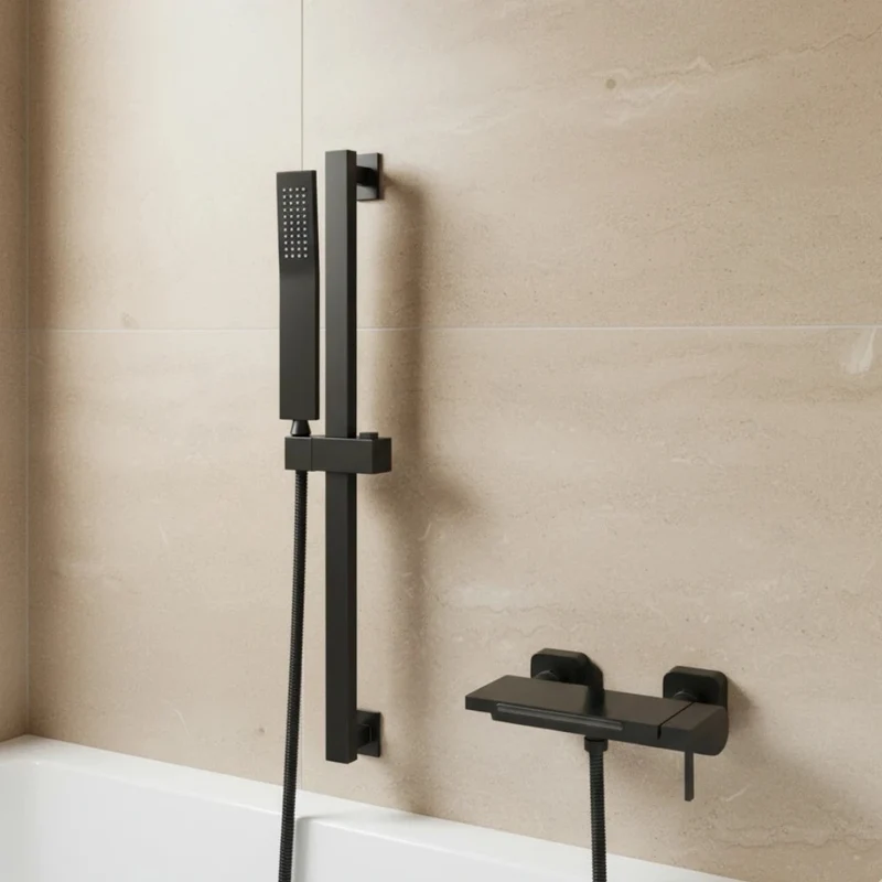 Robinet baignoire cascade douchette salle de bain - Noir - Laiton