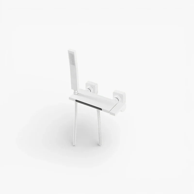 Robinet baignoire cascade douchette salle de bain - Blanc - Laiton