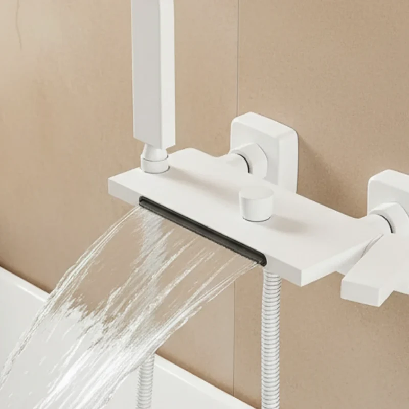Robinet baignoire cascade douchette salle de bain - Blanc - Laiton