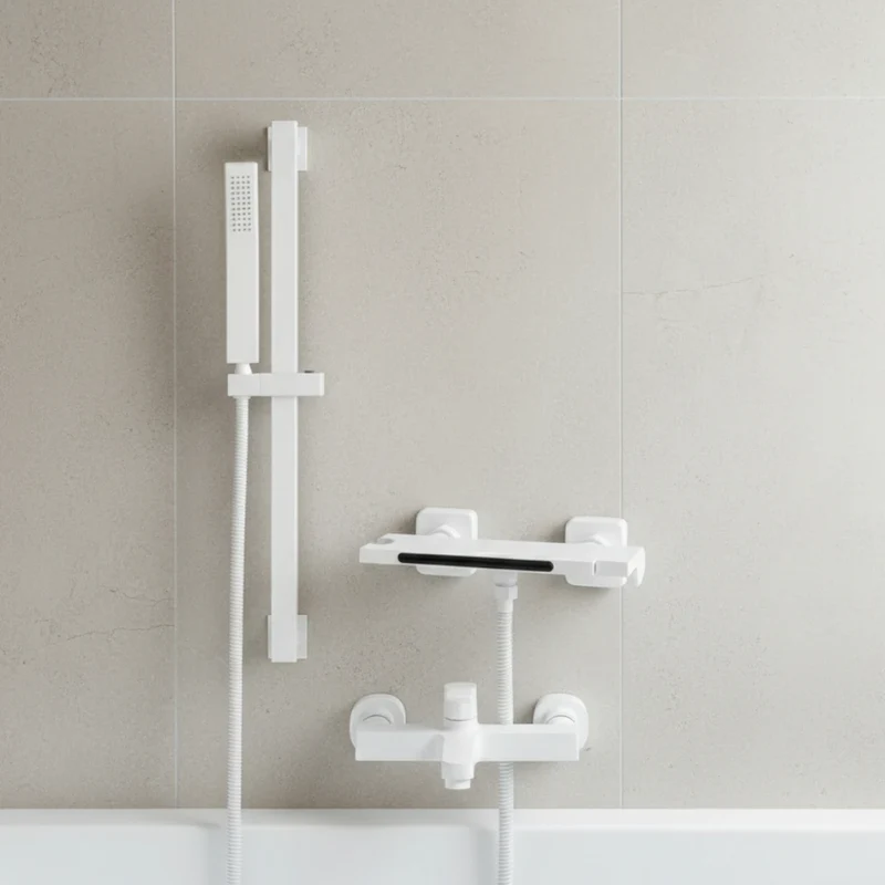 Robinet baignoire cascade douchette salle de bain - Blanc - Laiton