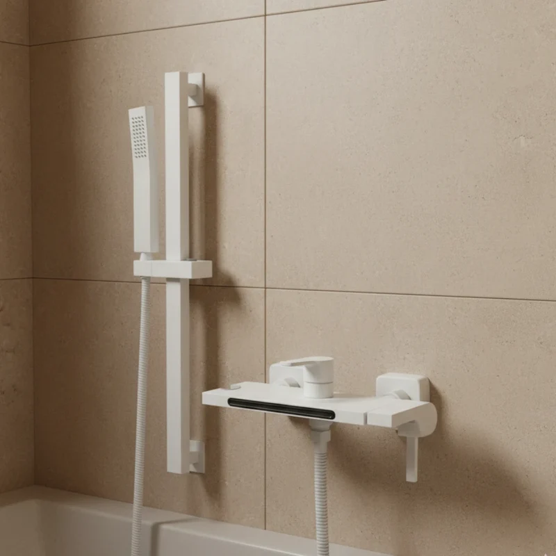 Robinet baignoire cascade douchette salle de bain - Blanc - Laiton