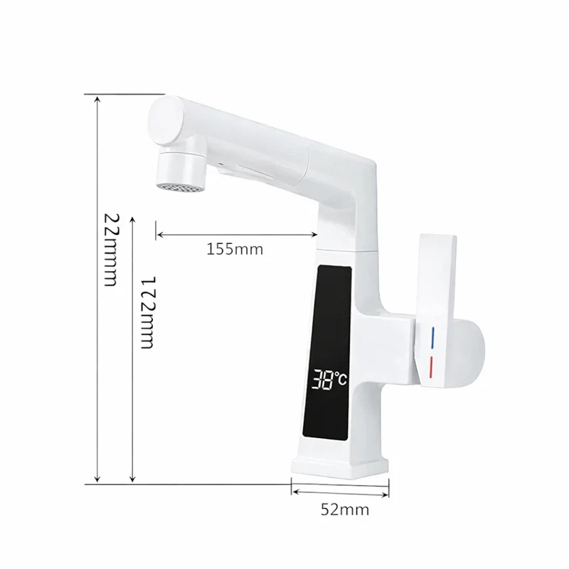 Robinet affichage température douchette salle de bain lavabo - Blanc - Laiton