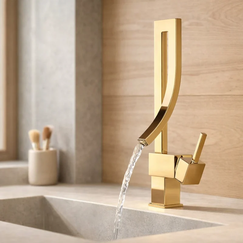 Robinet lavabo salle de bain haut design - Doré - Laiton