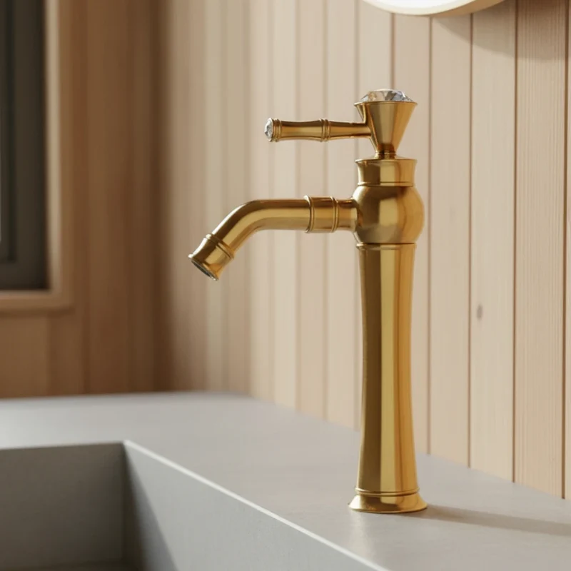 Robinet lavabo salle de bain diamant - Doré - Laiton
