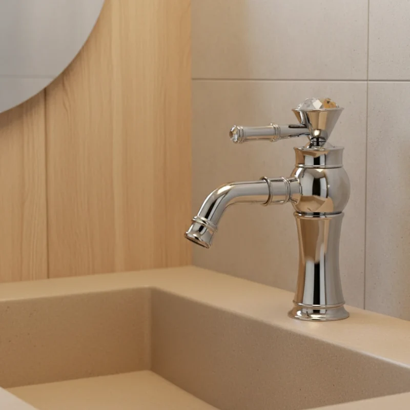 Robinet lavabo salle de bain diamant - Argenté - Laiton