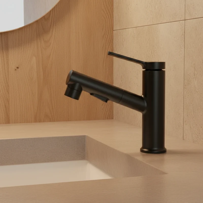 Robinet lavabo salle de bain deux jets - Noir - Laiton