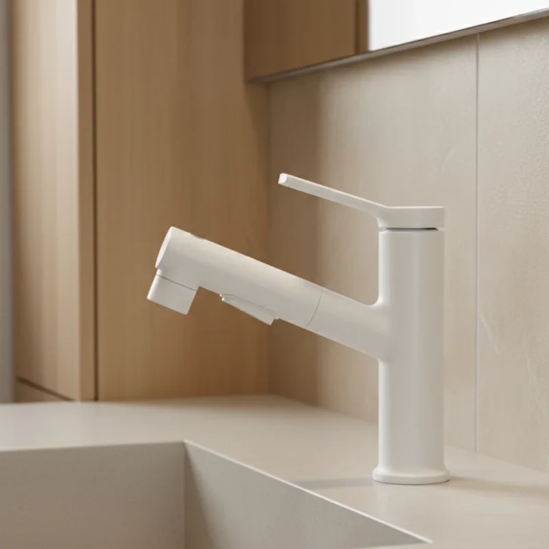 Robinet lavabo salle de bain deux jets - Blanc - Laiton