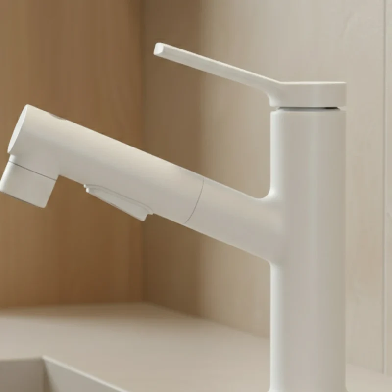 Robinet lavabo salle de bain deux jets - Blanc - Laiton