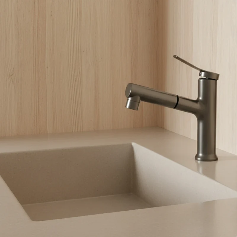 Robinet lavabo salle de bain deux jets - Argenté - Laiton