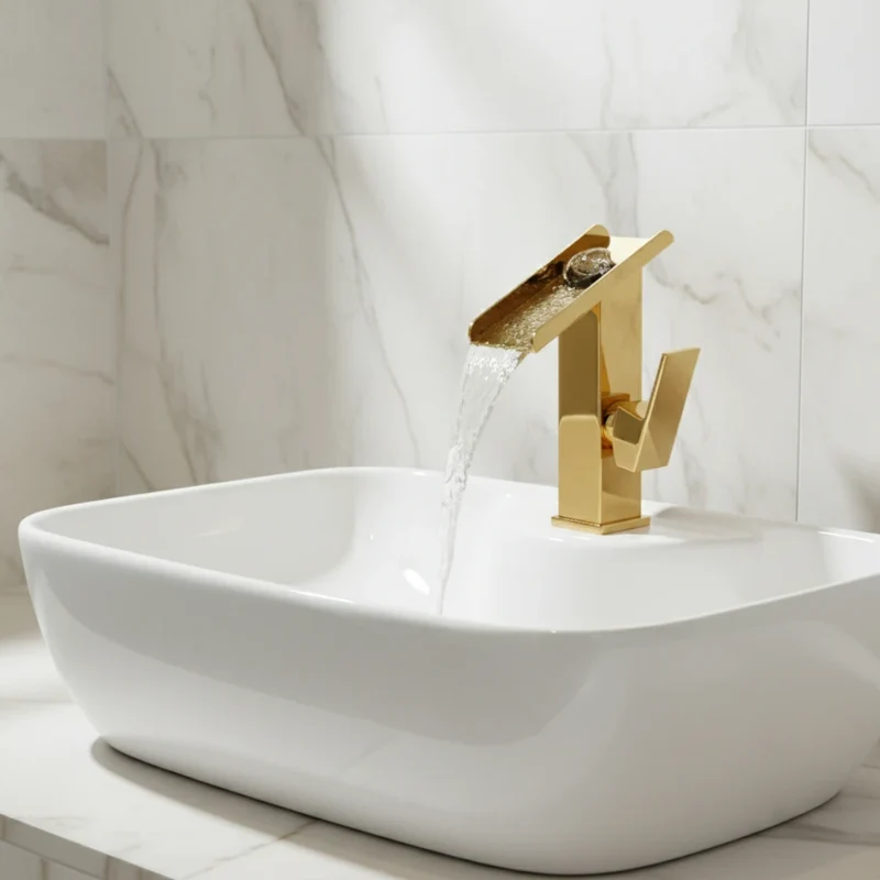 Robinet lavabo salle de bain design rectangulaire cascade - Doré - Laiton