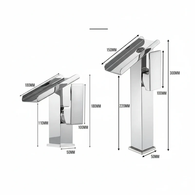 Robinet lavabo salle de bain design rectangulaire cascade - Argenté - Laiton
