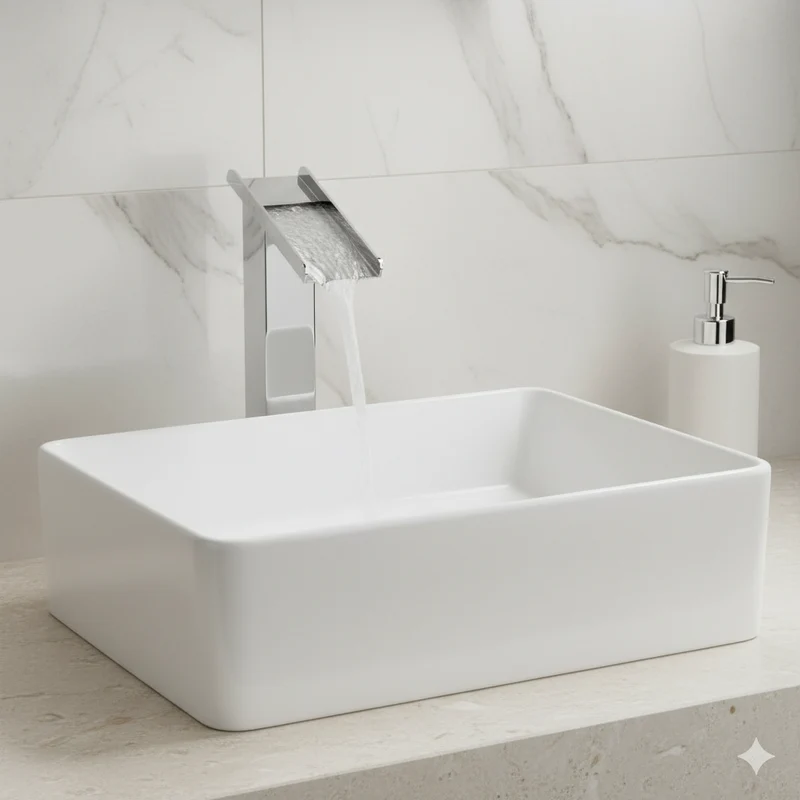 Robinet lavabo salle de bain design rectangulaire cascade - Argenté - Laiton