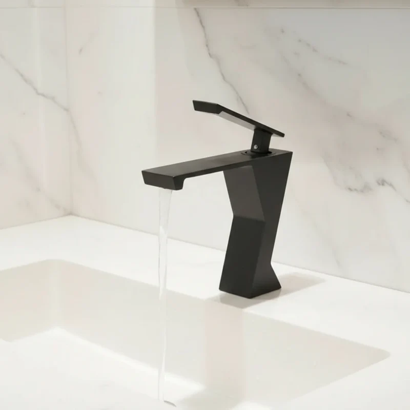 Robinet lavabo salle de bain design géométrique mitigeur - Noir - Laiton