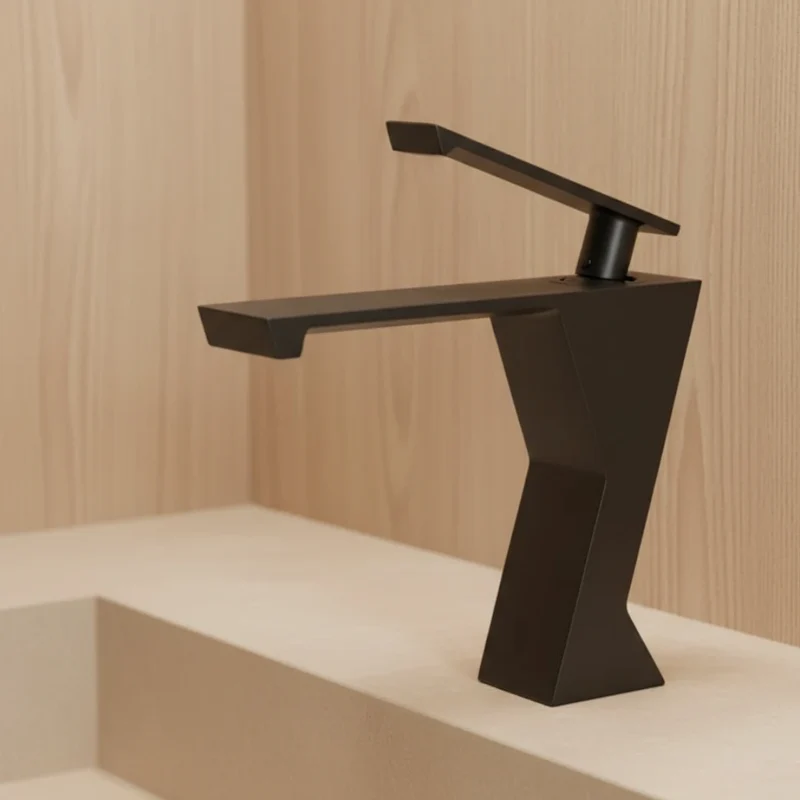 Robinet lavabo salle de bain design géométrique mitigeur - Noir - Laiton
