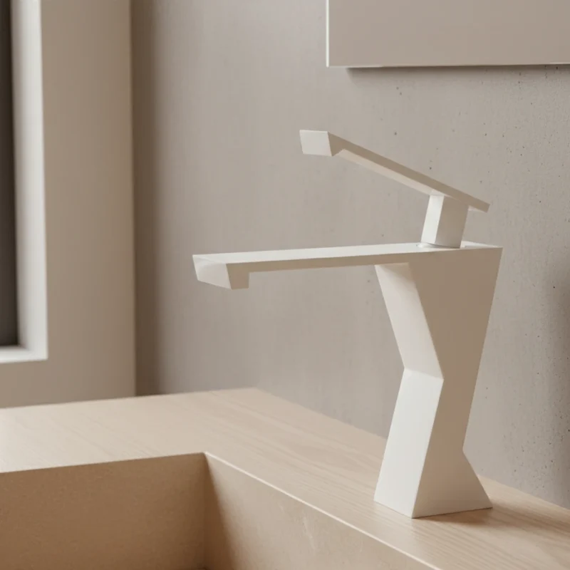 Robinet lavabo salle de bain design géométrique mitigeur - Blanc - Laiton