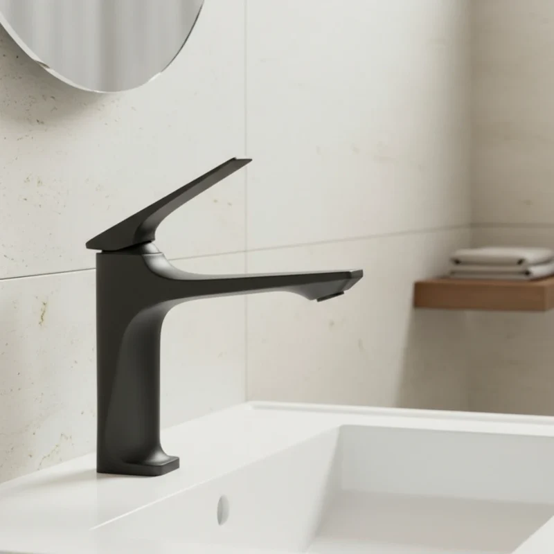 Robinet lavabo salle de bain design épuré - Noir - Laiton