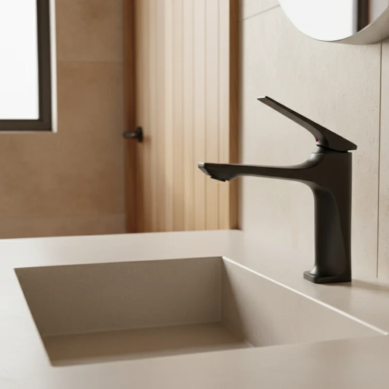 Robinet lavabo salle de bain design épuré - Noir - Laiton