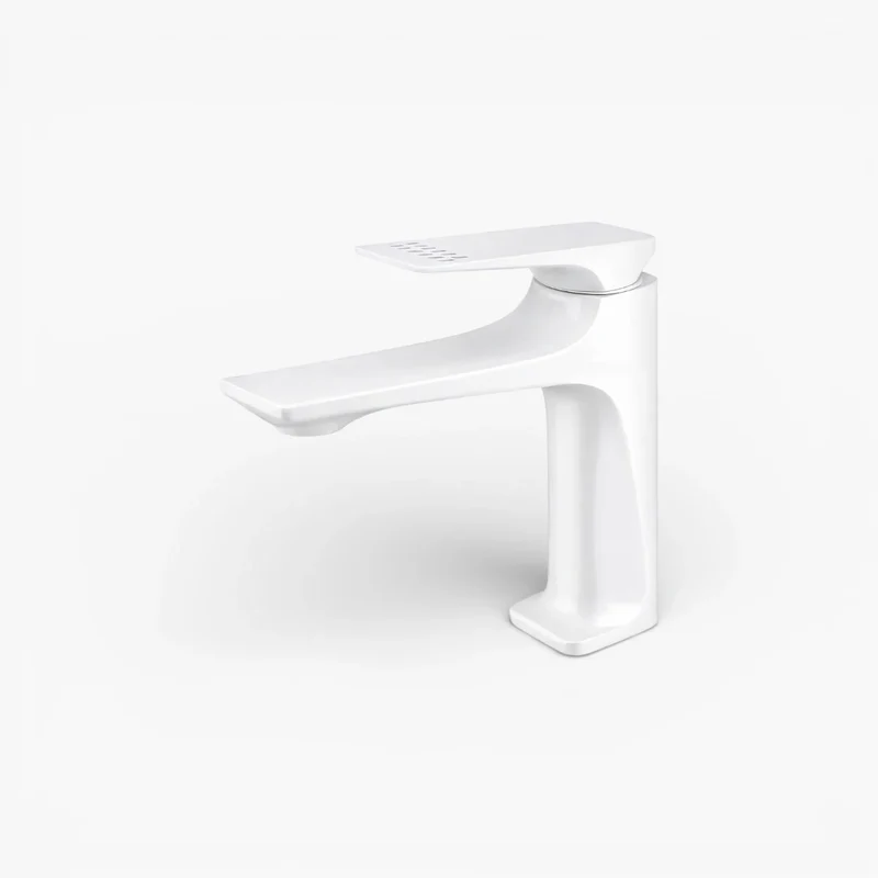 Robinet lavabo salle de bain design épuré - Blanc - Laiton