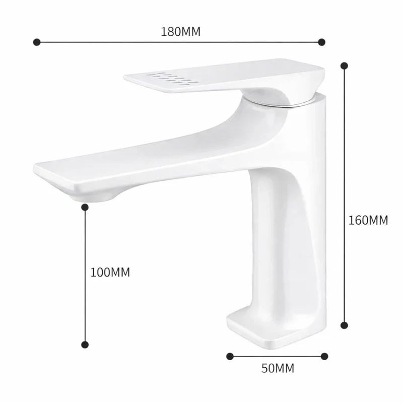 Robinet lavabo salle de bain design épuré - Blanc - Laiton