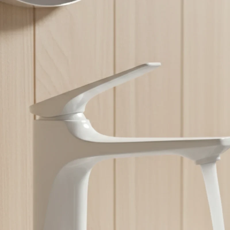 Robinet lavabo salle de bain design épuré - Blanc - Laiton