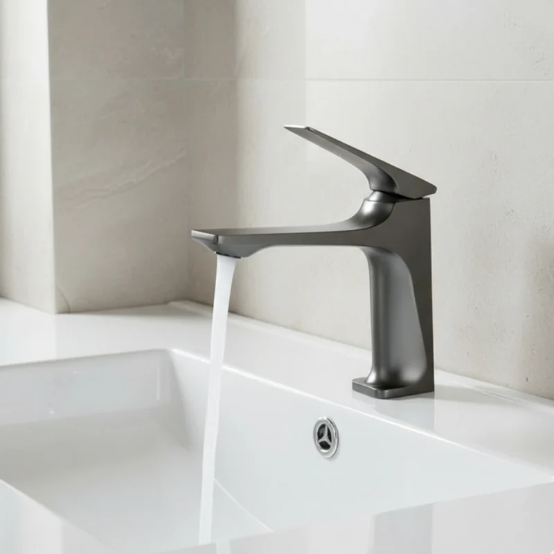 Robinet lavabo salle de bain design épuré - Argenté - Laiton