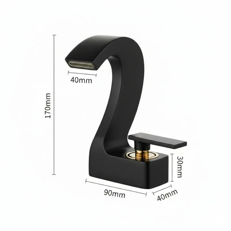 Robinet lavabo salle de bain cygne design - Noir