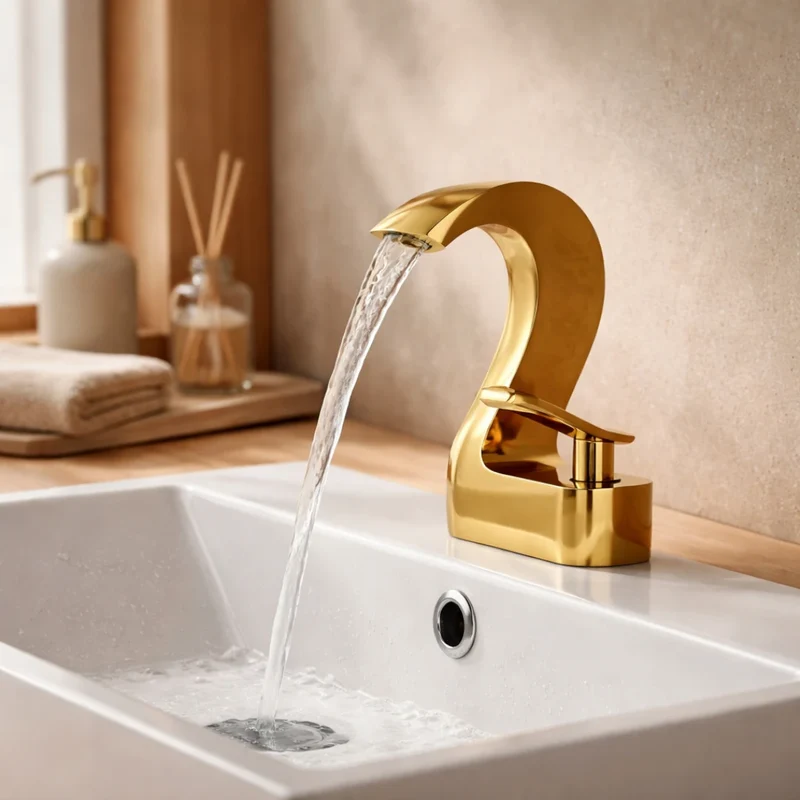 Robinet lavabo salle de bain cygne design - Doré