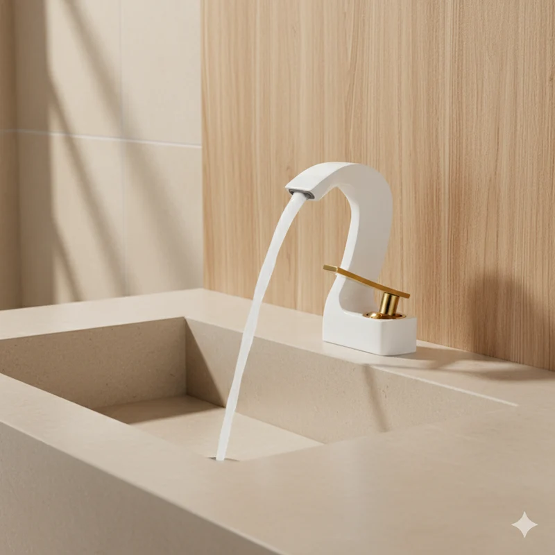 Robinet lavabo salle de bain cygne design - Blanc