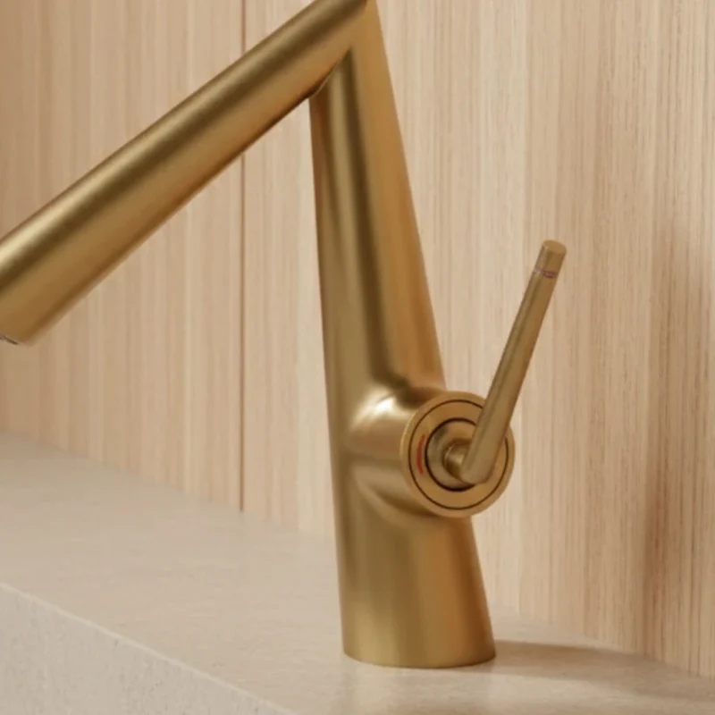 Robinet lavabo salle de bain coudé - Doré - Laiton