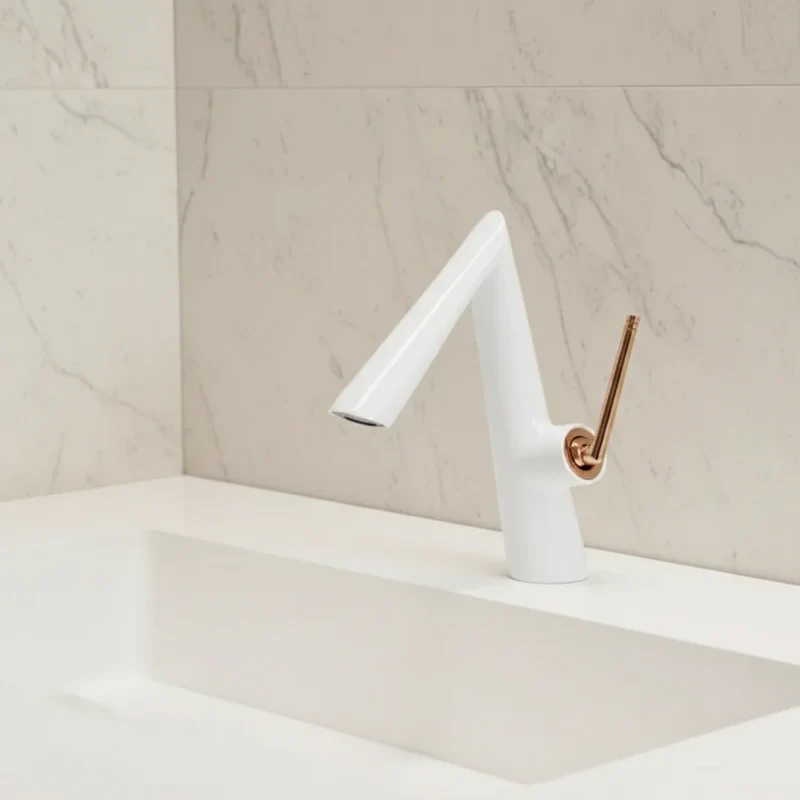 Robinet lavabo salle de bain coudé - Blanc - Laiton