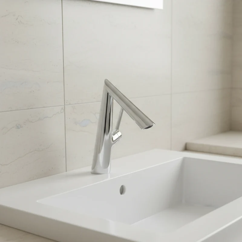Robinet lavabo salle de bain coudé - Argenté - Laiton