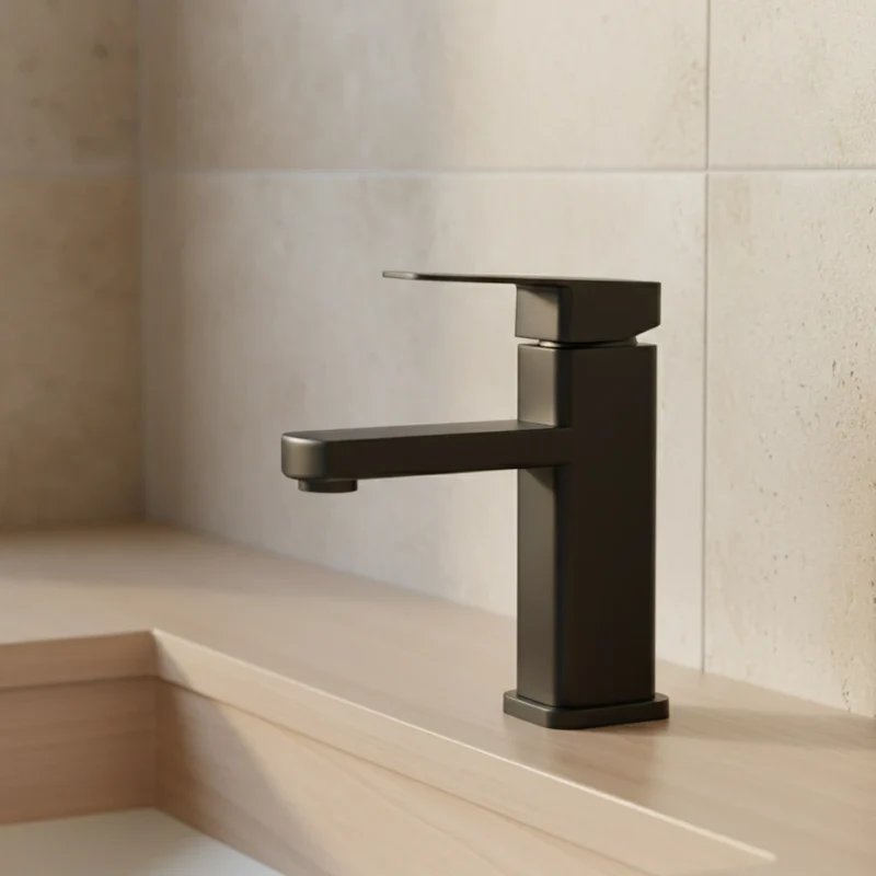 Robinet lavabo salle de bain carré - Noir mat