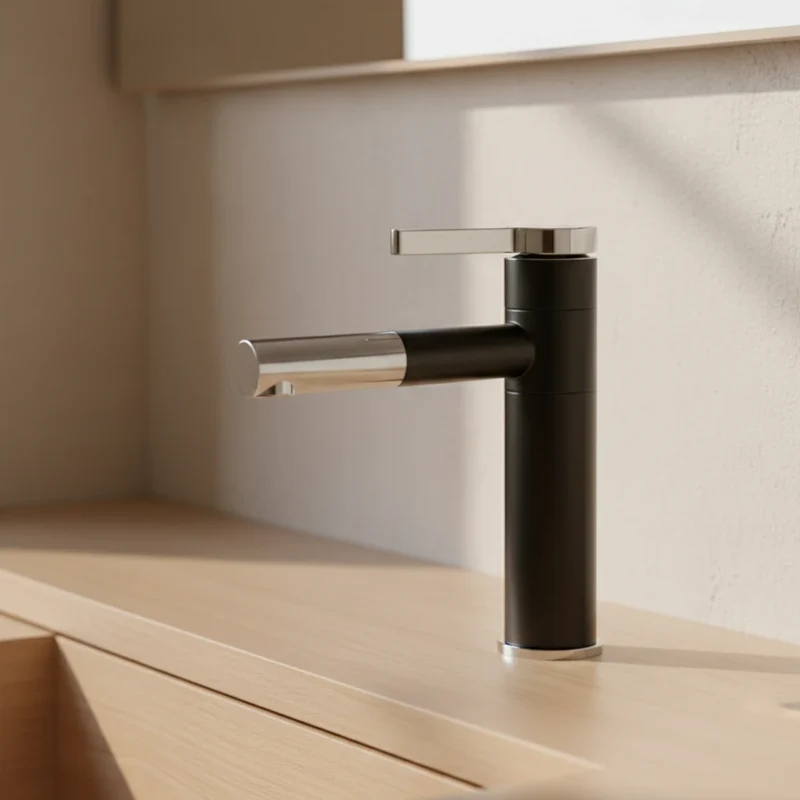Robinet lavabo salle de bain bicolore rotatif rallonge - Noir Argenté - Laiton