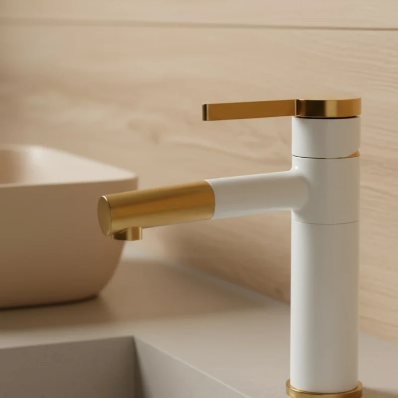 Robinet lavabo salle de bain bicolore rotatif rallonge - Blanc Doré - Laiton