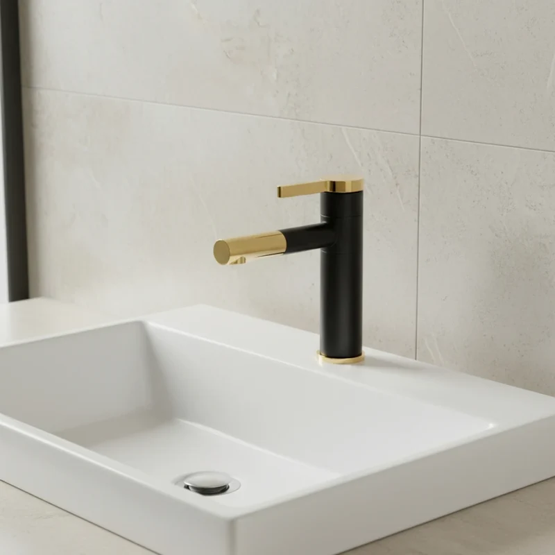 Robinet lavabo salle de bain bicolore rotatif - Noir Doré - Laiton