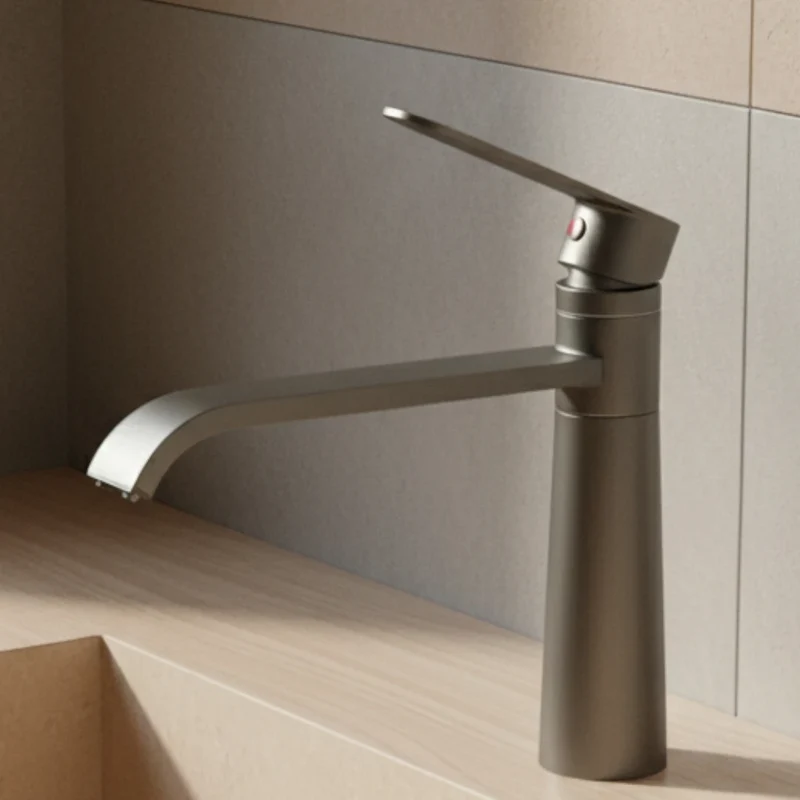 Robinet lavabo salle de bain bec long - Noir - Laiton