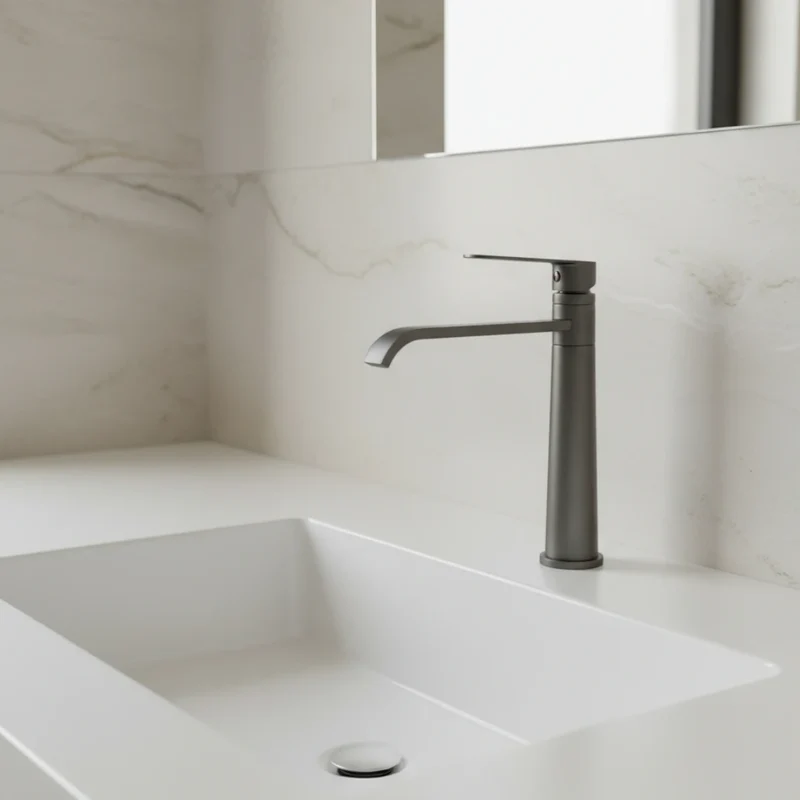 Robinet lavabo salle de bain bec long - Noir - Laiton