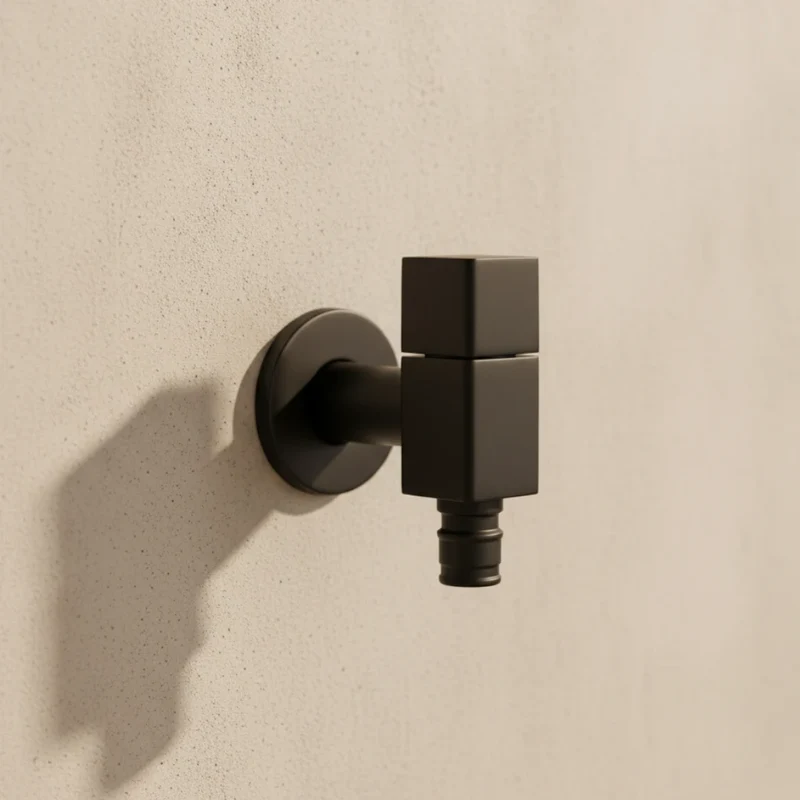 Robinet extérieur de jardin moderne cubique mural - Noir - Laiton