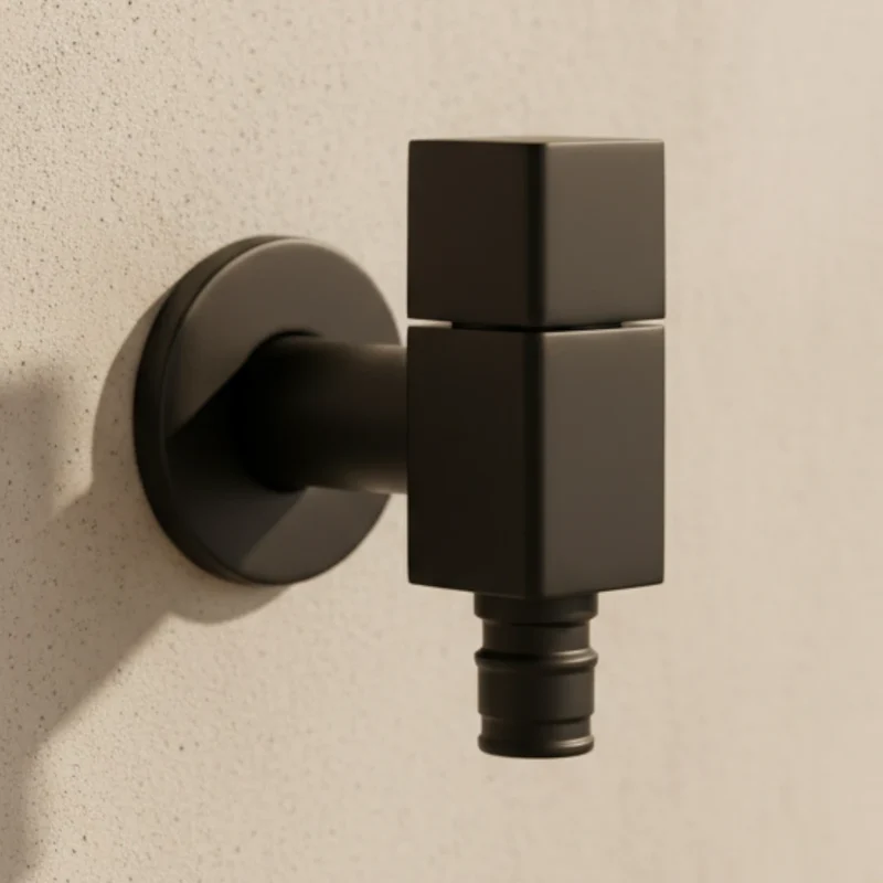 Robinet extérieur de jardin moderne cubique mural - Noir - Laiton
