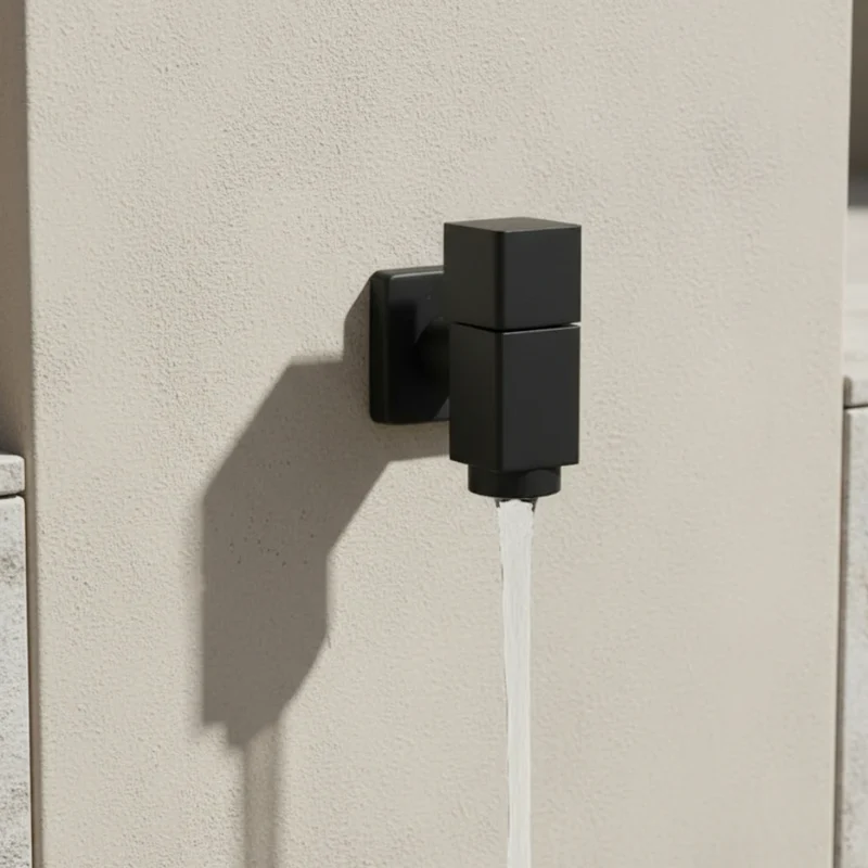 Robinet extérieur de jardin moderne cubique mural - Noir - Laiton