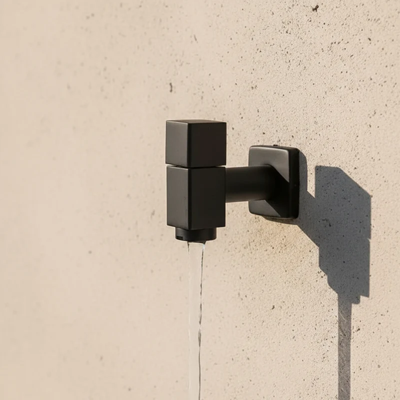Robinet extérieur de jardin moderne cubique mural - Noir - Laiton