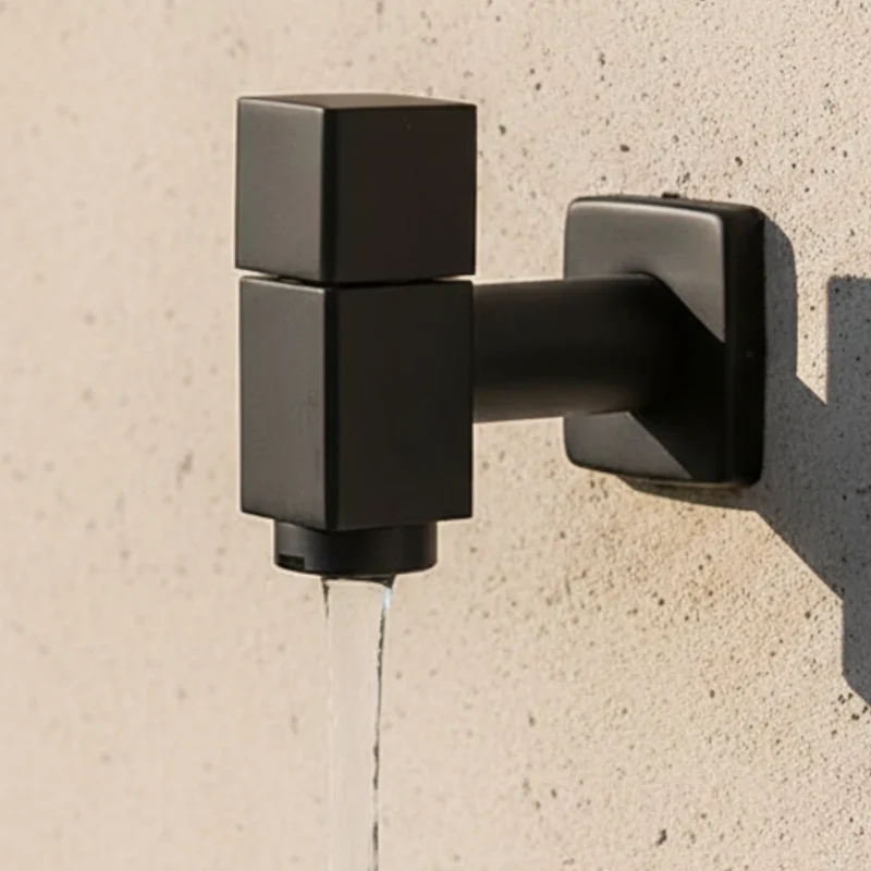 Robinet extérieur de jardin moderne cubique mural - Noir - Laiton