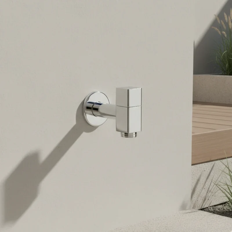 Robinet extérieur de jardin moderne cubique mural - Argenté - Laiton