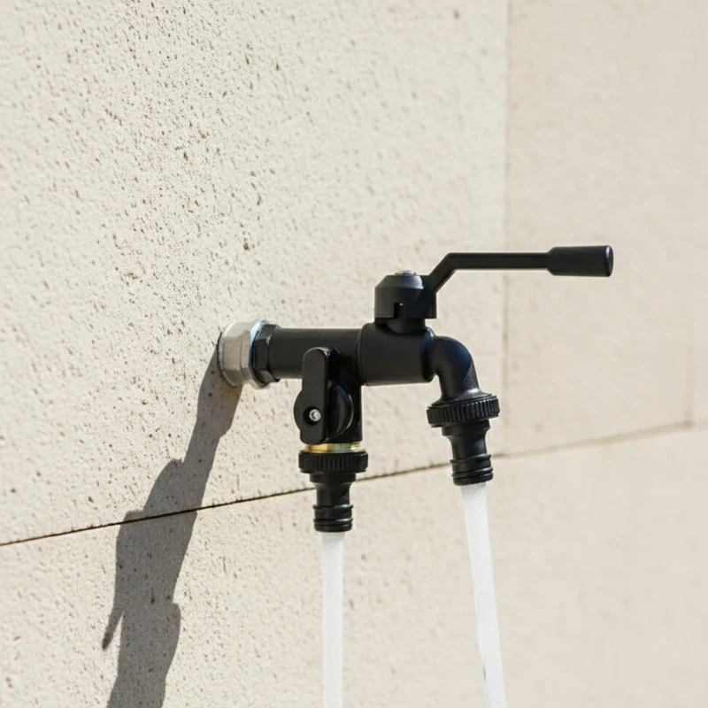 Robinet extérieur de jardin antigel 2 sorties - Noir - Laiton