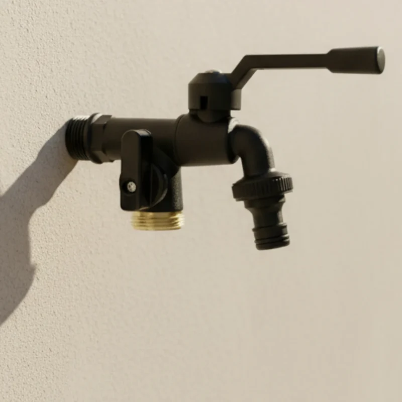 Robinet extérieur de jardin antigel 2 sorties - Noir - Laiton