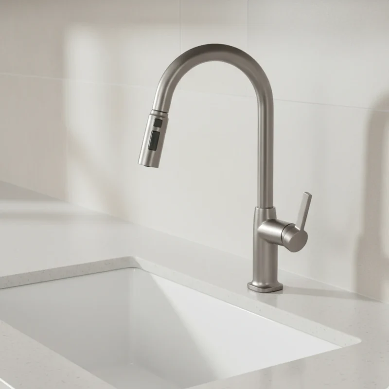 Robinet évier cuisine thermostatique affichage numérique flexible douchette - Argenté - Laiton