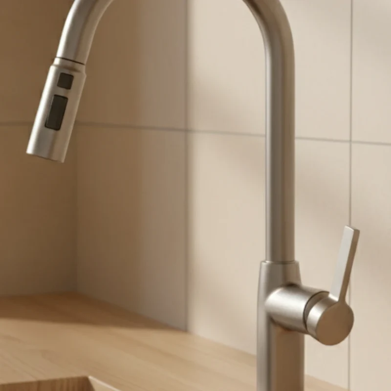Robinet évier cuisine thermostatique affichage numérique flexible douchette - Argenté - Laiton