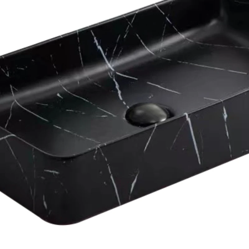 Lavabo rectangulaire effet marbre noir 678, porcelaine 23.8" X 13.8" X 4.5"