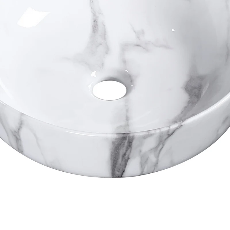 Lavabo rond effet marbre blanc 673, porcelaine 16,1" X 5,3"